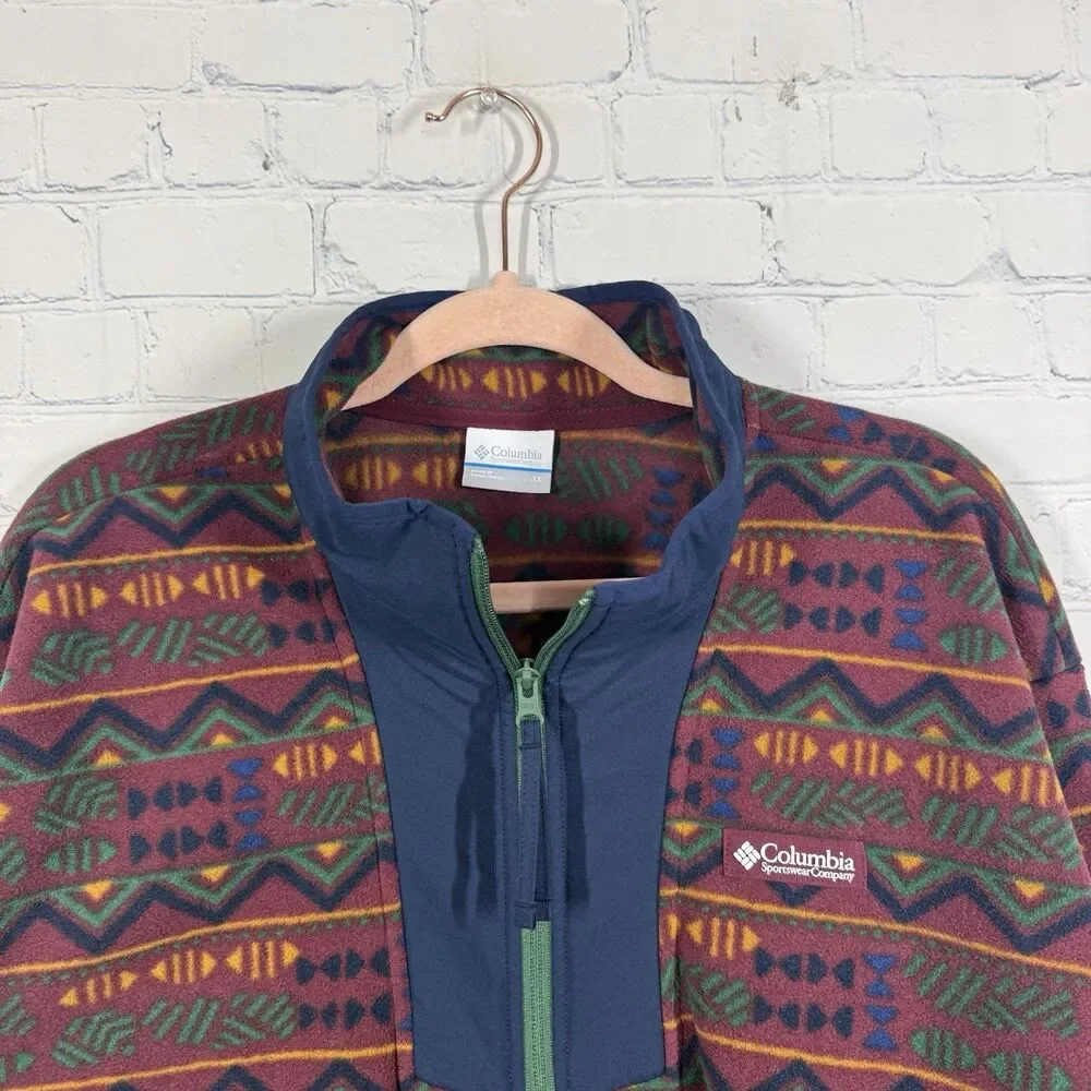 Columbia Southwestern Fleece Jacket Mens 1X Retro Aztec Outdoor Camping Hiking